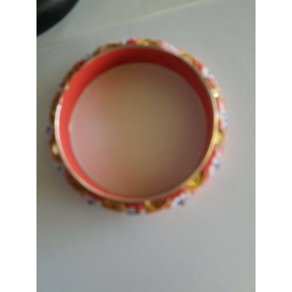 Vintage 70s India Painted Beaded Mirrored Bangle Bracelets Boho Hippie Festival - Picture 7 of 7